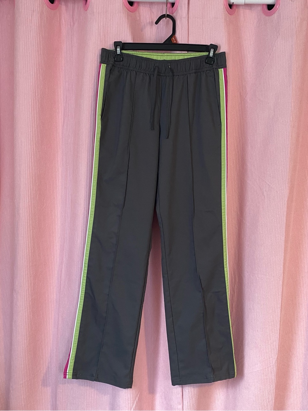 Made for Life Y2K Track Pants in Gray with Hot Pink and Lime Green Details